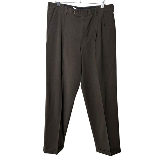Dockers premium men’s 34 32 wool blend pleated brown pants - Picture 1 of 8